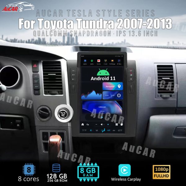 AuCar Tesla Android 11 13.6″ Car Radio GPS Navigation For Toyota Tundra / Sequoia 2007-2013 Car Multimedia Stereo Player Car Video