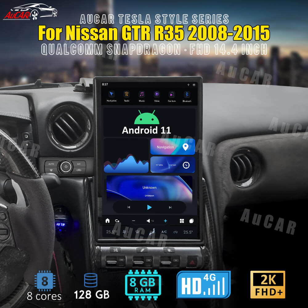 AuCar Tesla Android 11 14.4″ Car Radio GPS Navigation For Nissan GTR R35 2008-2015 Car Multimedia Stereo Player Car Video