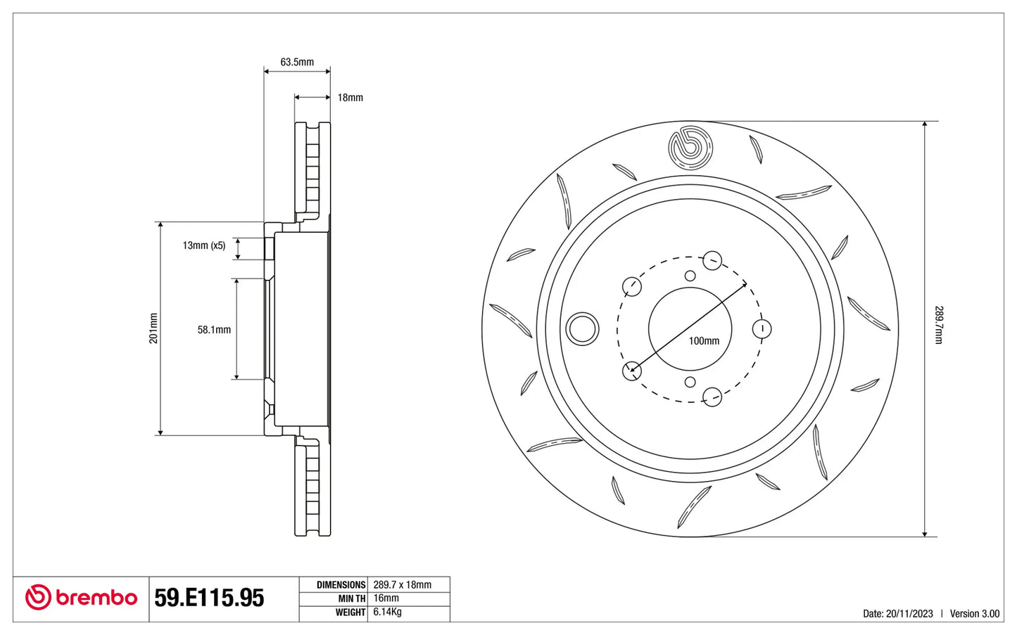 Brembo 2012 Subaru BRZ/2009 Outback 3.6L AWD Rear TY3 Sport Disc Rotor - 290X18