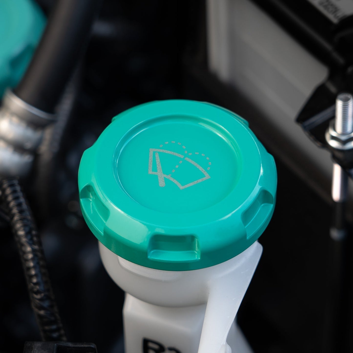 Billetworkz Wiper Fluid Cap Engraved Zero Series Hyper Teal Subaru WRX 02-25 / STI 04-21 | BW-EBCZ-SUB-WIP-HYTL-E