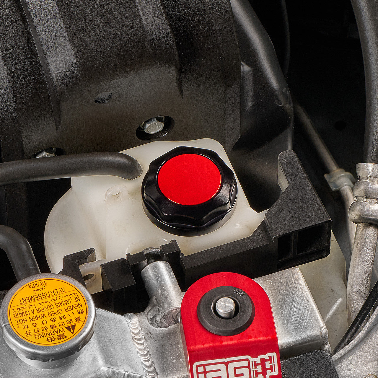 IAG Revolve Coolant Reservoir Cap w/ Anodized Color Accent Red WRX 02-25 / STI 04-21 / 13-25 BRZ | IAG-ACC-5304BKRD