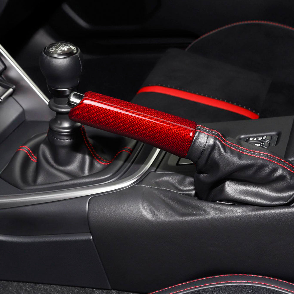 JDMuscle 15-25 WRX/ 15-21 STI Carbon Fiber E-Brake Handle - Twill/ Red / Forged