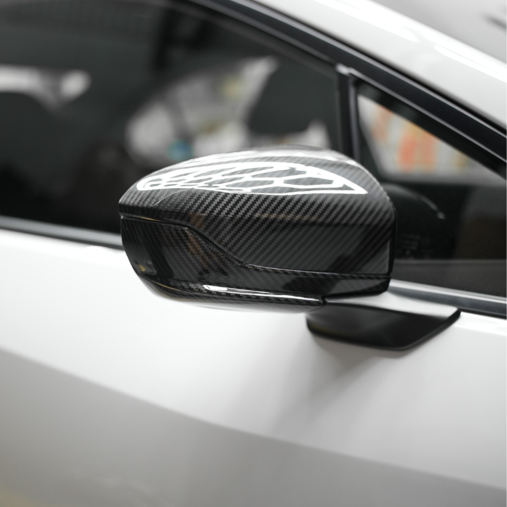 JDMuscle 22-25 WRX Tanso Dry Carbon Fiber Side Mirror Lower Trim Covers w/ Gloss Finish