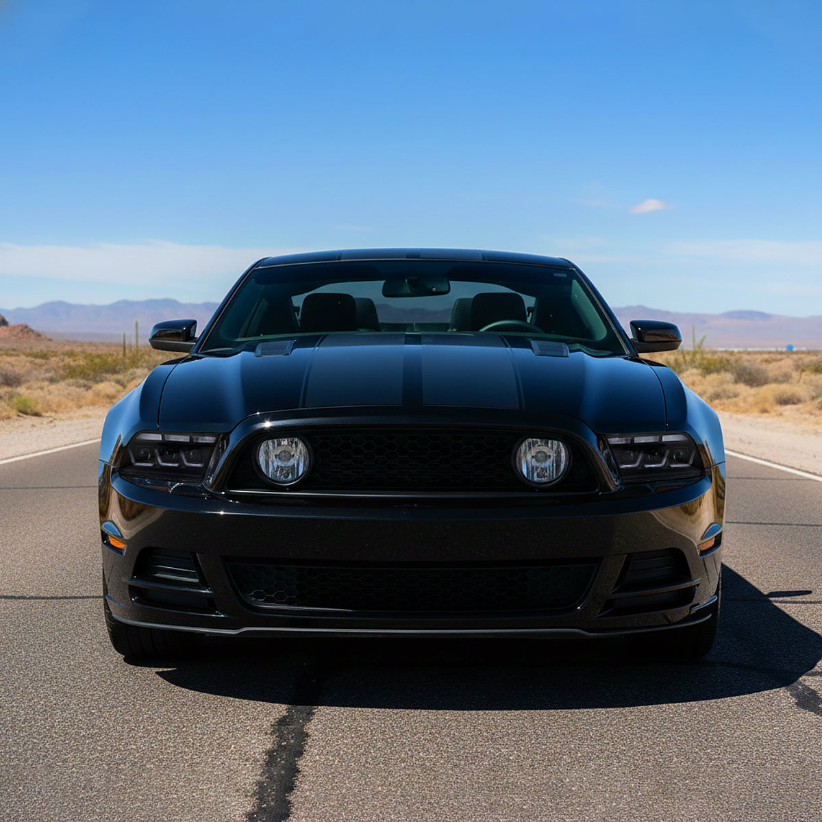 2010-2014 Ford Mustang Full LED Projector Headlights Sequential Turn Signal Switchback DRL (Matte Black Housing / Clear Lens)