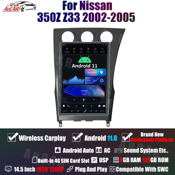 AuCar Tesla Android 11 14.5″ Car Radio GPS Navigation For Nissan 350Z Z33 2002-2008 Car Multimedia Stereo Player Car Video
