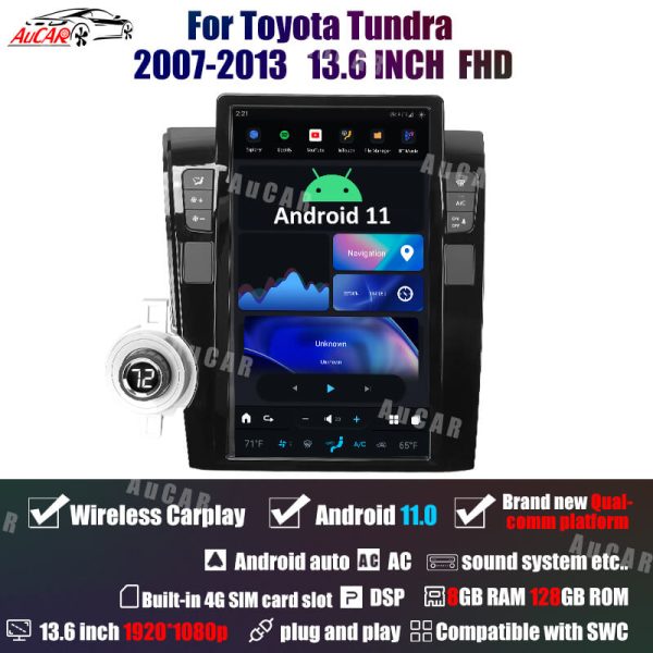 AuCar Tesla Android 11 13.6″ Car Radio GPS Navigation For Toyota Tundra / Sequoia 2007-2013 Car Multimedia Stereo Player Car Video