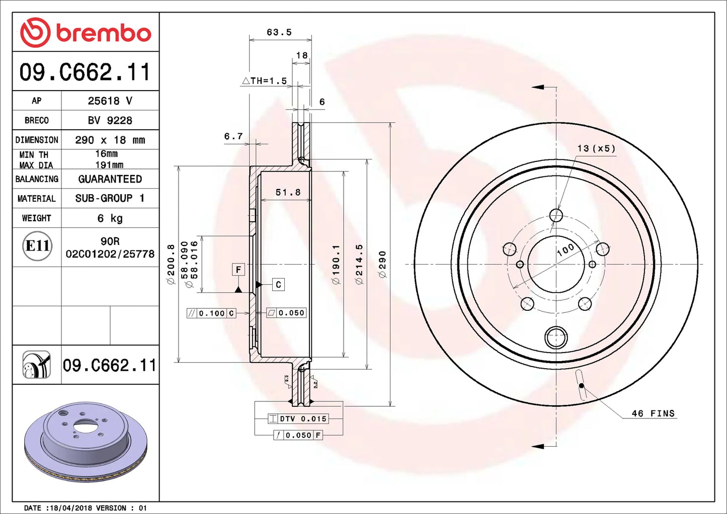 Brembo 13-16 Scion FR-S/13-17 Subaru BRZ/10-14 Legacy Rear Premium UV Coated OE Equivalent Rotor