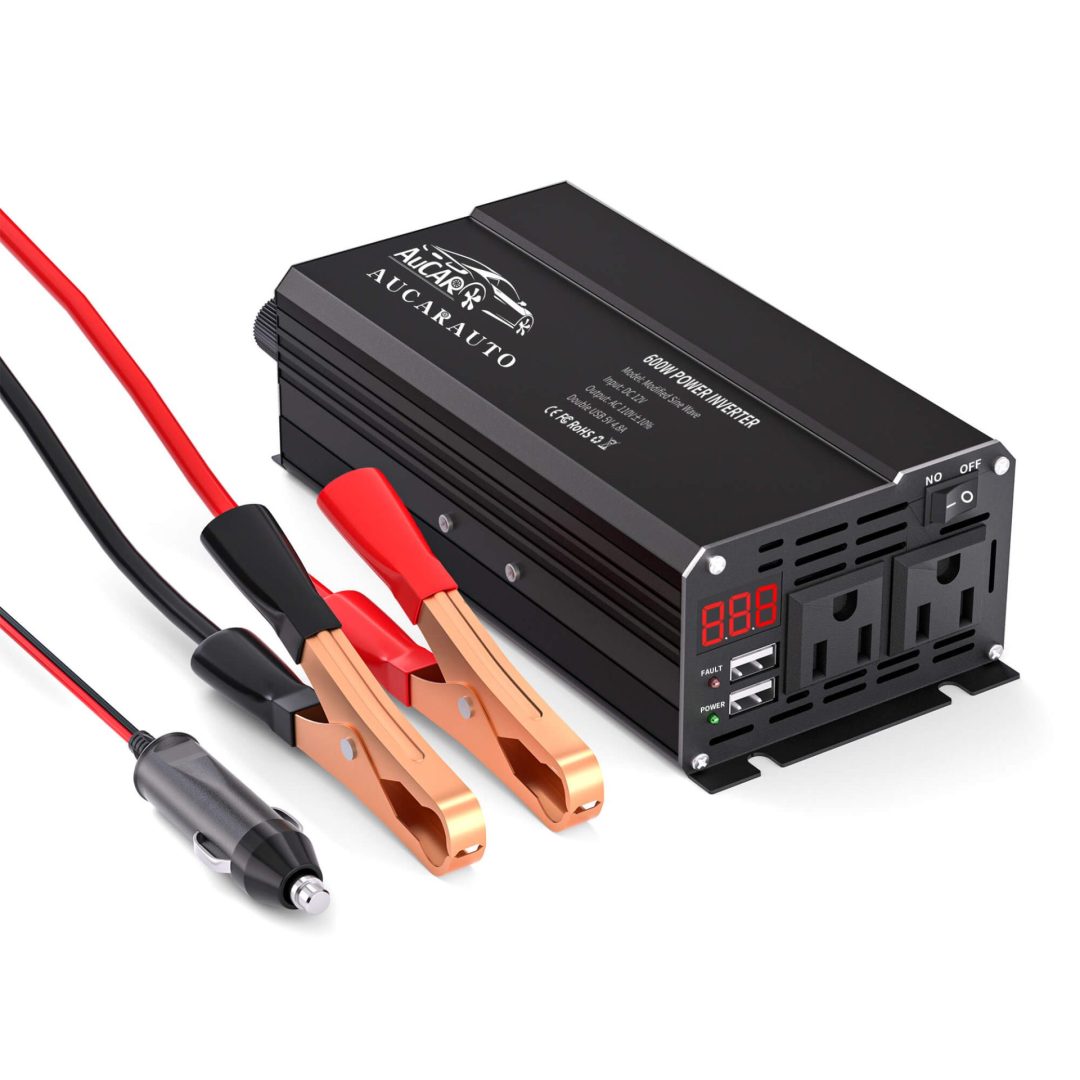 Aucar 600W Power Inverter for Vehicles DC 12V to 110V AC Car Charger Converter with 4.8A Dual USB Car Adapte and 2 AC Outlets for Laptops