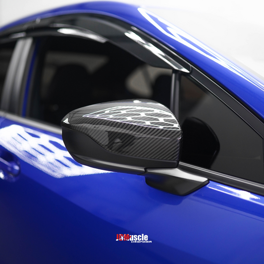 JDMuscle 22-25 WRX Tanso Dry Carbon Fiber Side Mirror Replacements w/ Gloss Finish
