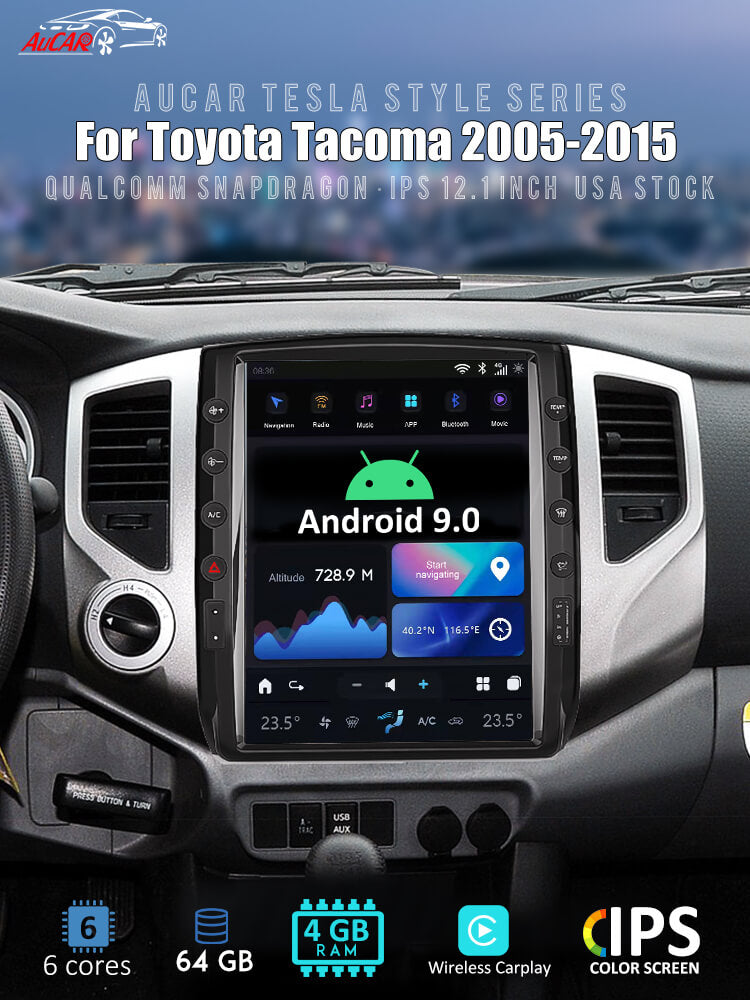 AuCar Android T-Style Car Video for Toyota Tacoma 2005-2015 Radio Car Auto Tesla Vertical Screen Multimedia Video Player GPS Navi CarPlay GPS Stereo Autoradio