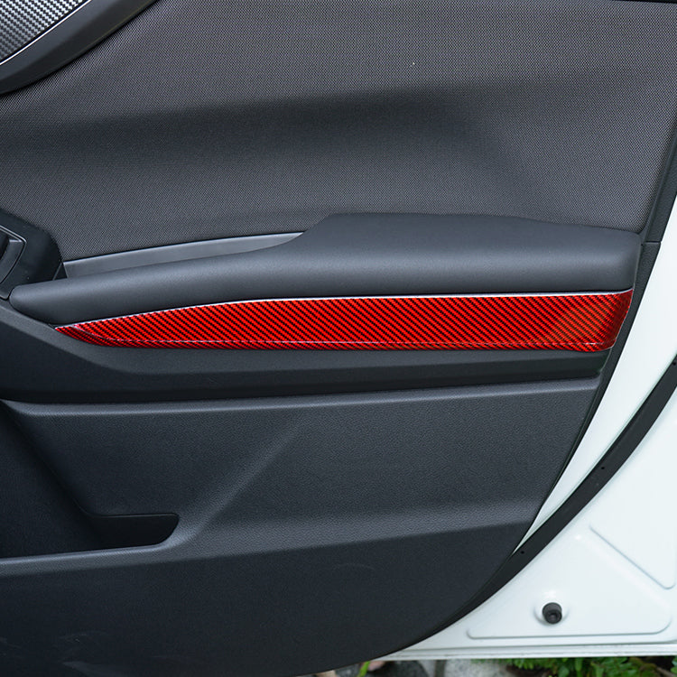 JDMuscle 22-25 WRX P&S Series Carbon Fiber Interior Door Upper Panel Accent Covers 8 PC | Black Carbon Fiber/ Red Carbon Fiber