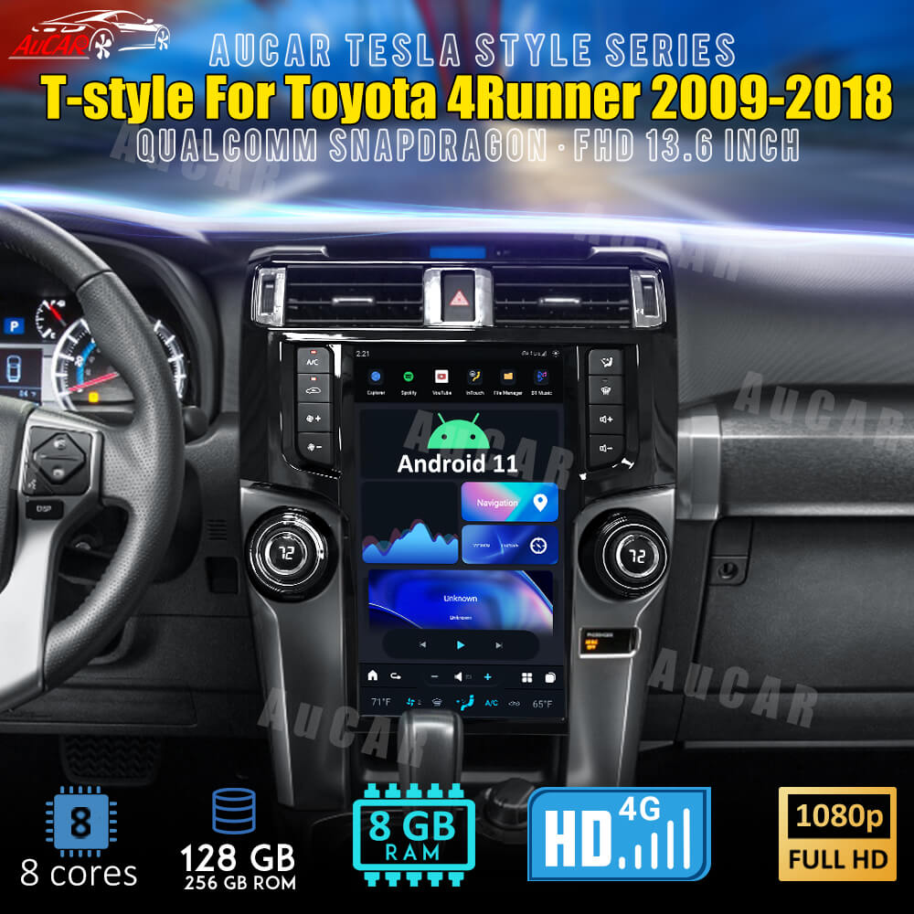 AuCAR Tesla style head unit 13.6 inch FHD Android System Car Radio Multimedia GPS Navigation For Toyota 4Runner 2009-2018 Stereo Audio wireless Carplay TRD