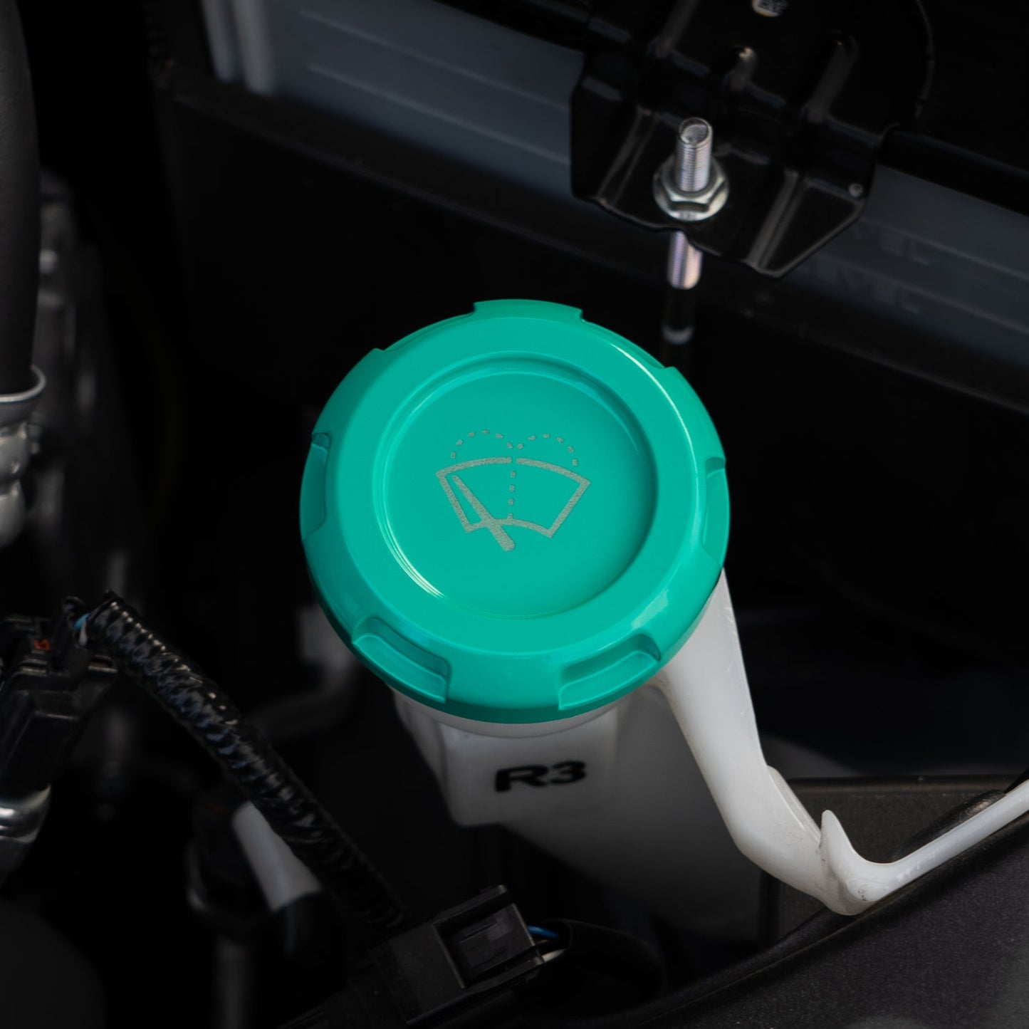 Billetworkz Wiper Fluid Cap Engraved Zero Series Hyper Teal Subaru WRX 02-25 / STI 04-21 | BW-EBCZ-SUB-WIP-HYTL-E