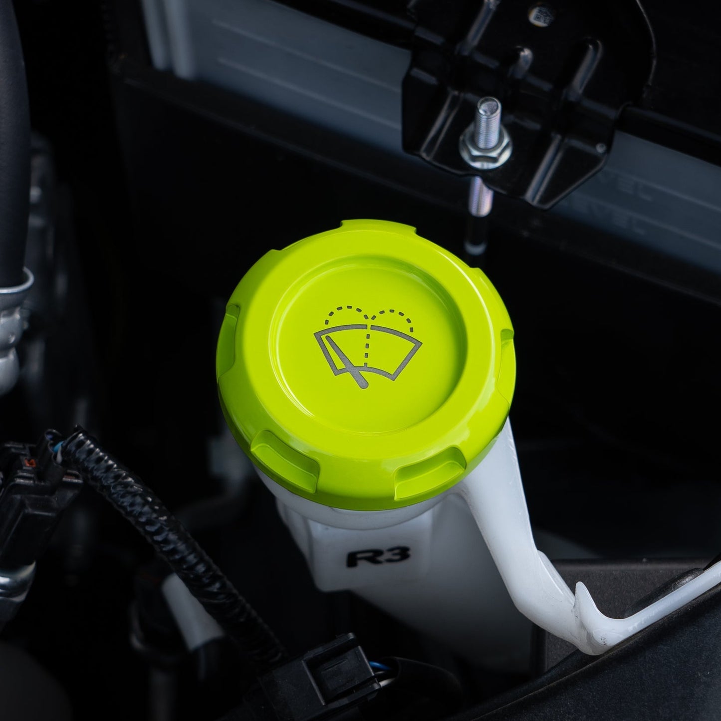Billetworkz Wiper Fluid Cap Engraved Zero Series Neon Yellow Subaru WRX 02-25 / STI 04-21 | BW-EBCZ-SUB-WIP-NYEL-E