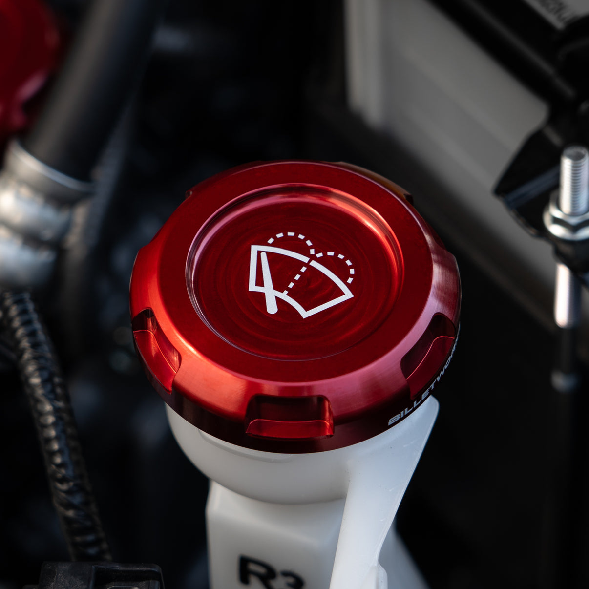 Billetworkz Wiper Fluid Cap Engraved Zero Series Red Subaru WRX 02-25 / STI 04-21 | BW-EBCZ-SUB-WIP-RED-E