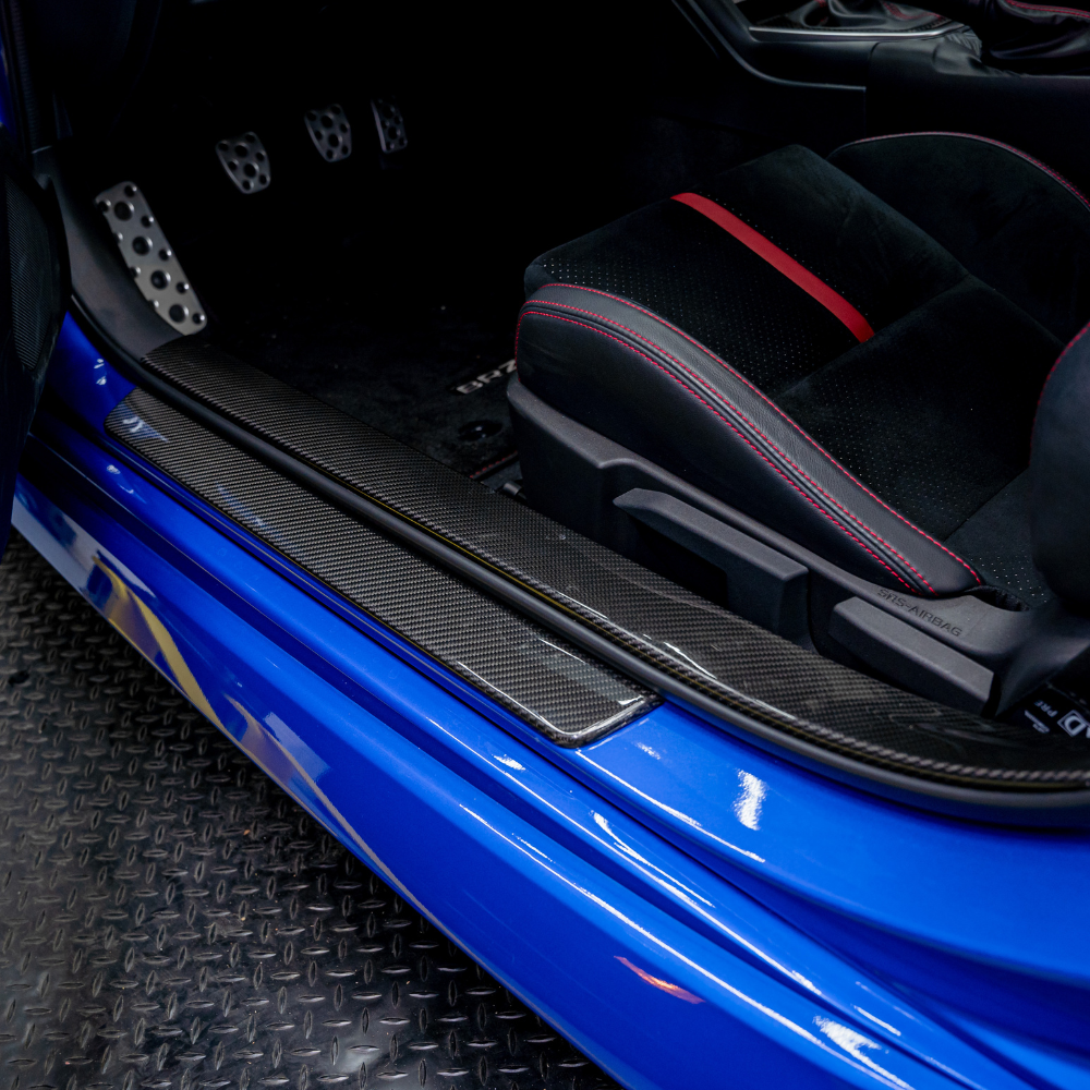 JDMuscle 22+ BRZ/GR86 Tanso Carbon Fiber Inner Door Sill Covers - Twill / Forged Carbon Fiber