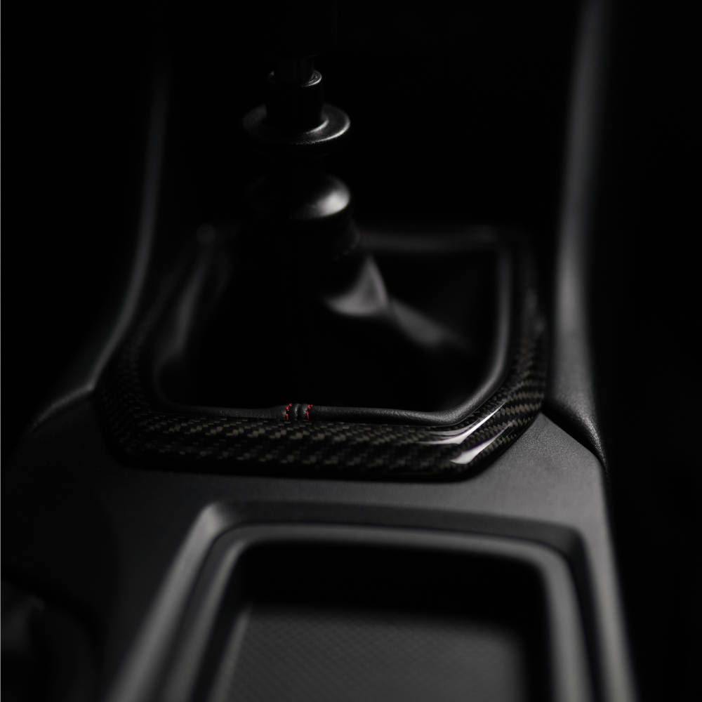 JDMuscle 22-25 WRX MT Tanso Dry Carbon Fiber Shifter Trim Cover w/ Gloss Finish