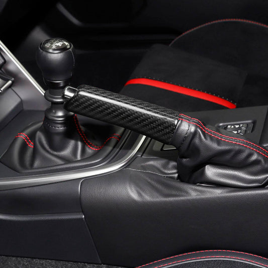 JDMuscle 15-25 WRX/ 15-21 STI Carbon Fiber E-Brake Handle - Twill/ Red / Forged