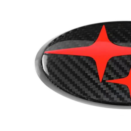 JDMuscle [22-25 WRX, 15-21 WRX/STI, 18-23 Crosstrek, 17-24 Impreza] Tanso Carbon Fiber Subaru Emblem Covers Front& Back, Red/White/Blue