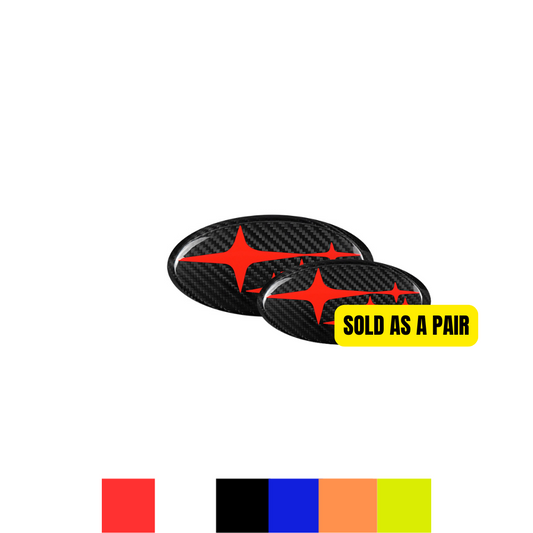 JDMuscle [22-25 WRX, 15-21 WRX/STI, 18-23 Crosstrek, 17-24 Impreza] Tanso Carbon Fiber Subaru Emblem Covers Front& Back, Red/White/Blue