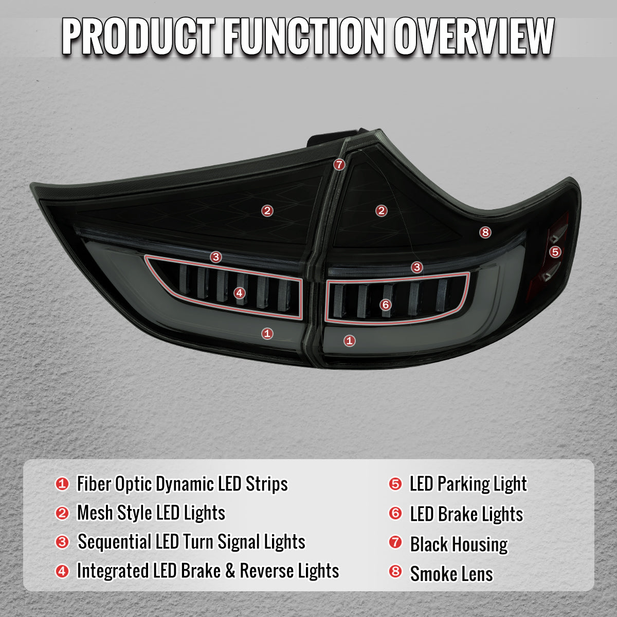 2011-2014 Toyota Sienna Full LED Tail Lights w/ Sequential Turn Signal and Startup Animation (Black Housing / Smoked Lens)