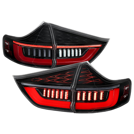 2011-2014 Toyota Sienna Full LED Tail Lights w/ Sequential Turn Signal and Startup Animation Red Lens Fiber Optic LED (Jet Black Housing / Clear Lens)