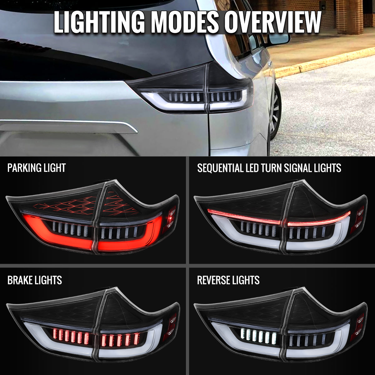 2011-2014 Toyota Sienna Full LED Tail Lights w/ Sequential Turn Signal and Startup Animation (Black Housing / Clear Lens)
