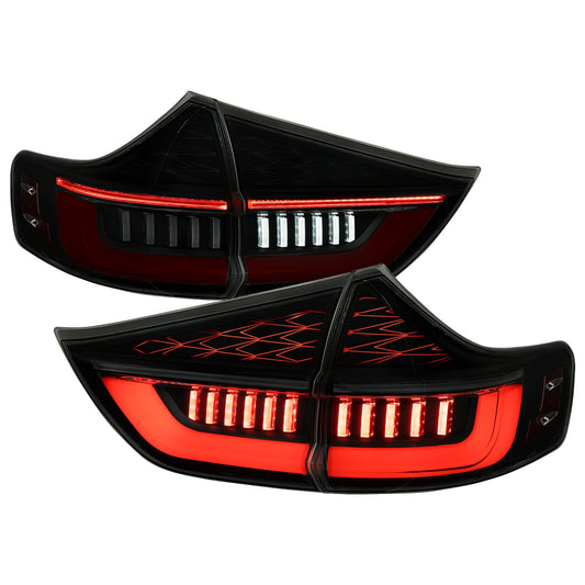 2011-2014 Toyota Sienna Full LED Tail Lights w/ Sequential Turn Signal and Startup Animation Red Lens Fiber Optic LED (Black Housing / Smoked Lens)
