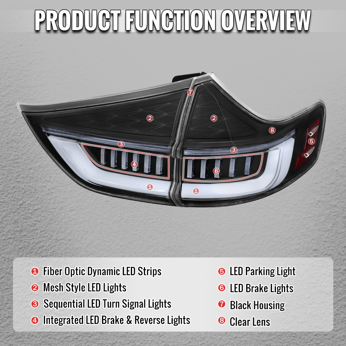 2015-2020 Toyota Sienna Full LED Tail Lights w/ Sequential Turn Signal and Startup Animation (Black Housing / Clear Lens)