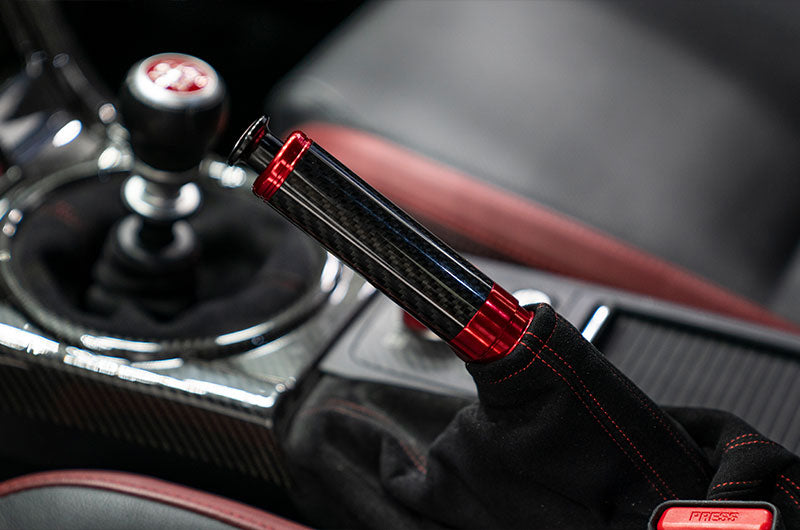 OLM Signature Series Ebrake Handle (Black Carbon w/Red) - 2015-2021 WRX & STI / 2013-2022 FR-S / BRZ / 86 / 2014-2018 Forester / 2013+ *Crosstrek