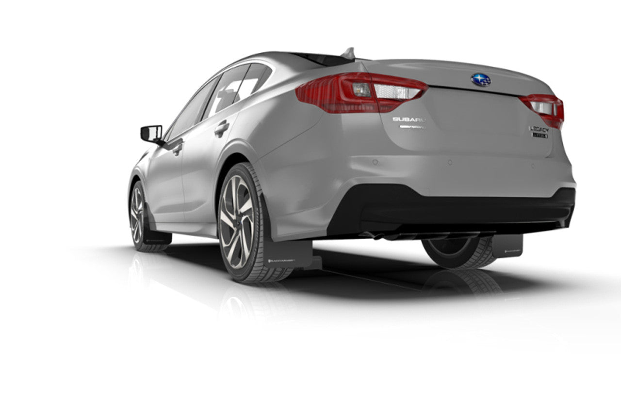 Rally Armor Polyurethane Black Mud Flaps w/ Silver Logo Subaru WRX 2008-2010 | MF6-UR-BLK/SIL