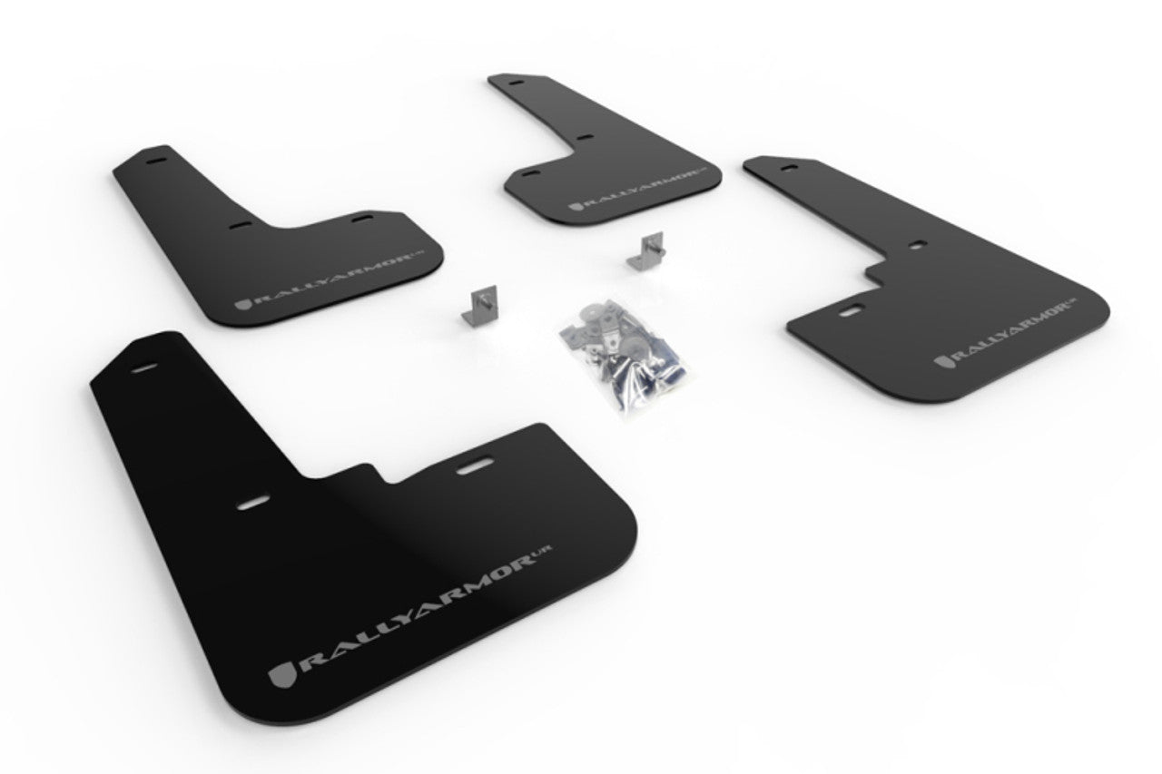 Rally Armor Polyurethane Black Mud Flaps w/ Silver Logo Subaru WRX 2008-2010 | MF6-UR-BLK/SIL