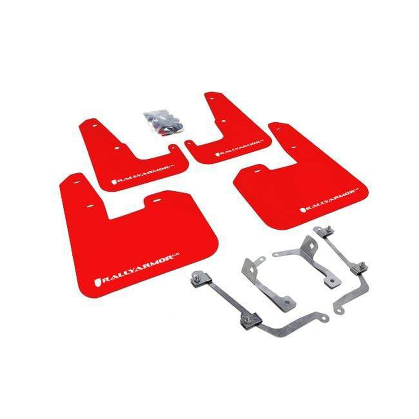 Rally Armor UR Red Mud Flaps w/ White Logo V.2 Subaru STI 08-14 Hatchback / WRX 11-14 Hatchback | MF15-UR-RD/WH