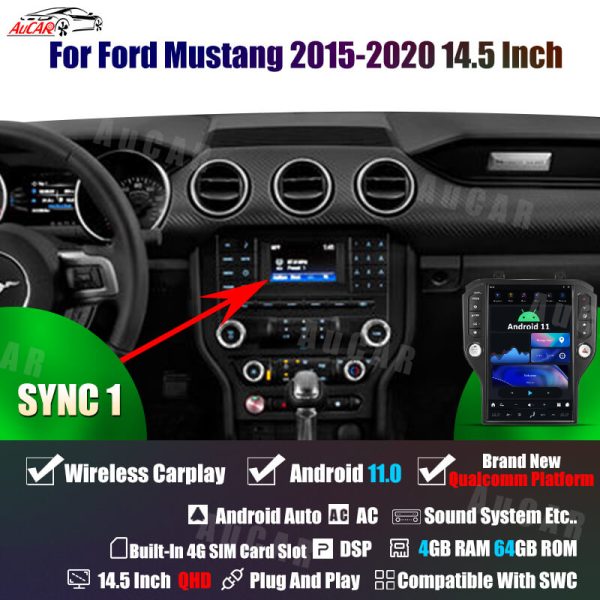 AuCar Tesla Android 11 14.5″ Car Radio GPS Navigation For Ford Mustang 2015-2020 Car Multimedia Stereo Player Car Video