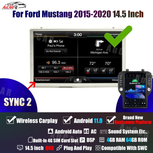 AuCar Tesla Android 11 14.5″ Car Radio GPS Navigation For Ford Mustang 2015-2020 Car Multimedia Stereo Player Car Video