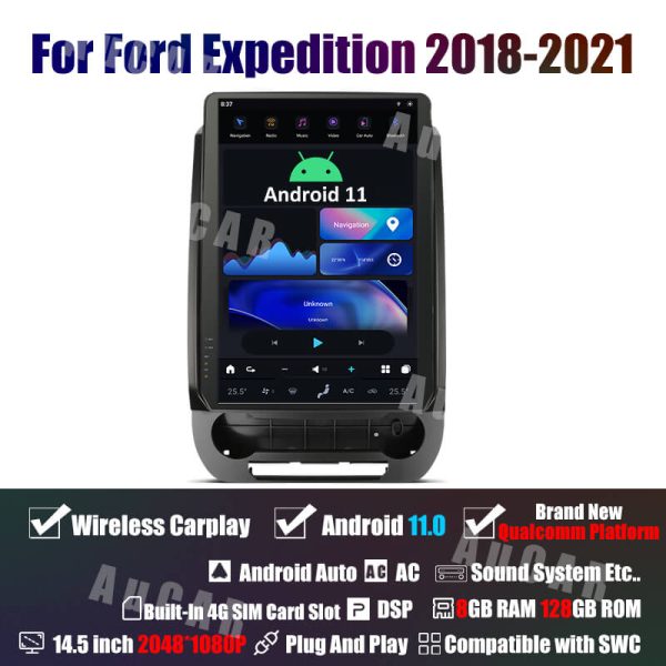 AuCar Android T-Style Car Video for Ford Expedition 2018 - 2021 Radio Car Auto Tesla Vertical Screen Multimedia Video Player GPS Navi CarPlay GPS Stereo Autoradio