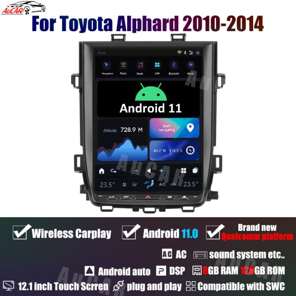 AuCar Tesla Android 11 12.1″ Car Radio GPS Navigation For Toyota Alphard 2010-2014 Car Multimedia Stereo Player Car Video
