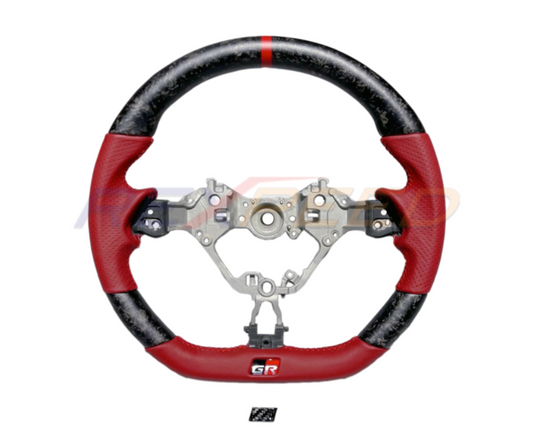 Rexpeed GR86 / BRZ 2022+ Forged Carbon Fiber Steering Wheel w/ RED Leather