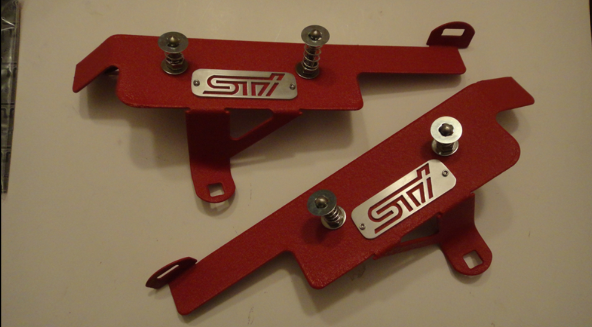 Move Over Racing 2008-14 Subaru STI Front Bumper Quick Release Kit – Red Crinkle Coat Brackets