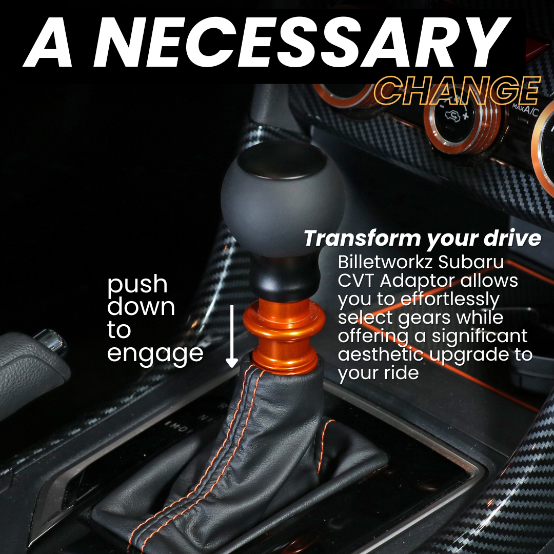 Billetworkz Automatic Shifter - Gloss Orange - Fits Subaru CVT: WRX (2022+), Crosstrek (2024), Forester (2025+), Impreza (2024), Legacy/Outback (2015+)