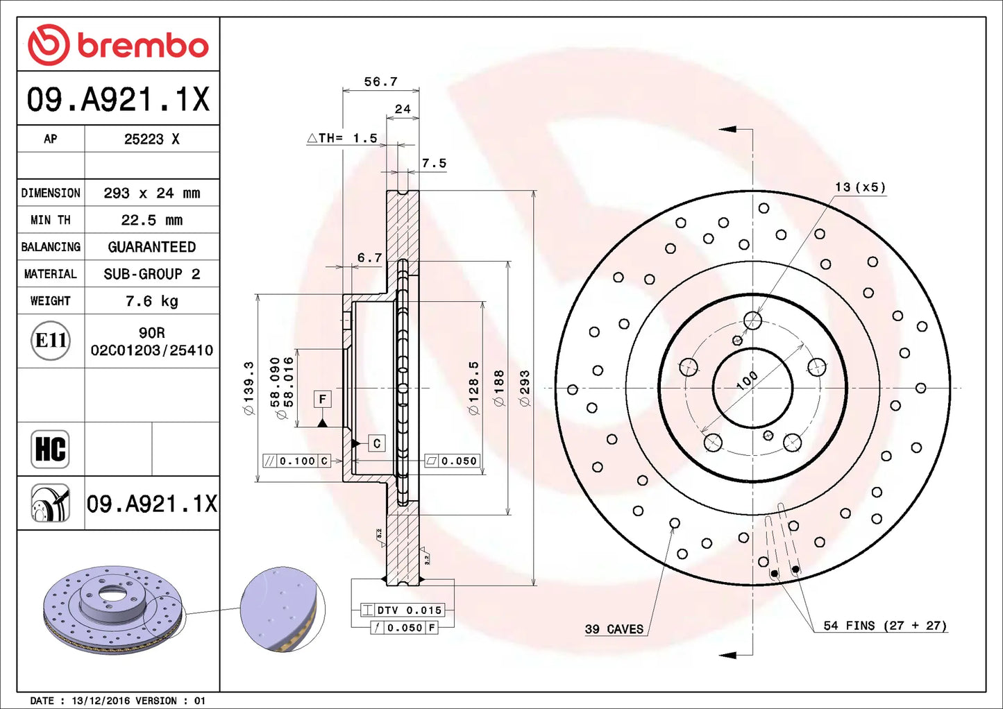 Brembo 13-16 Scion FR-S/04-06 Subaru Baja/13-18 BRZ Front Premium Xtra Cross Drilled UV Coated Rotor