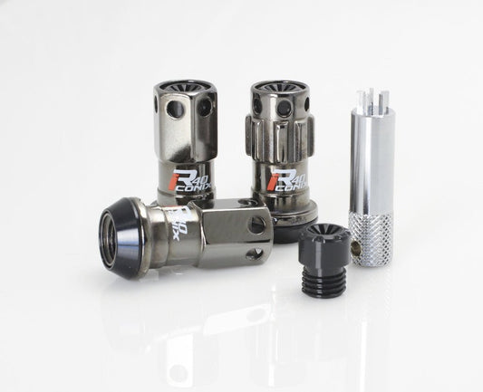 KICS R40 Iconix Black Chrome Locking Lug Nuts W/ Black Caps M12X1.25 - WRIF13CK - Subimods.com
