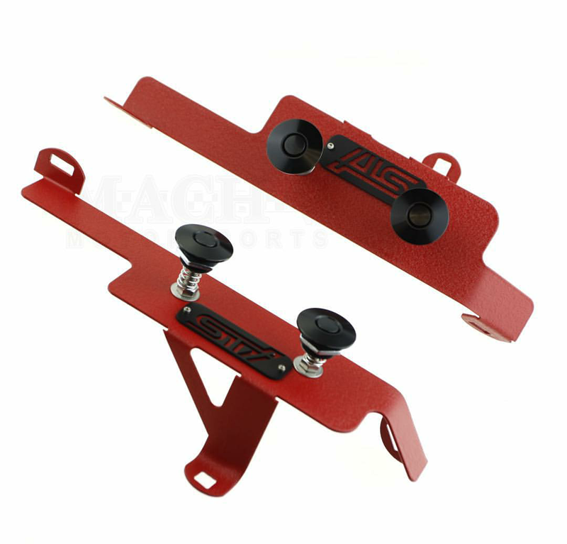 Move Over Racing 2008-14 Subaru STI Front Bumper Quick Release Kit – Red Crinkle Coat Brackets